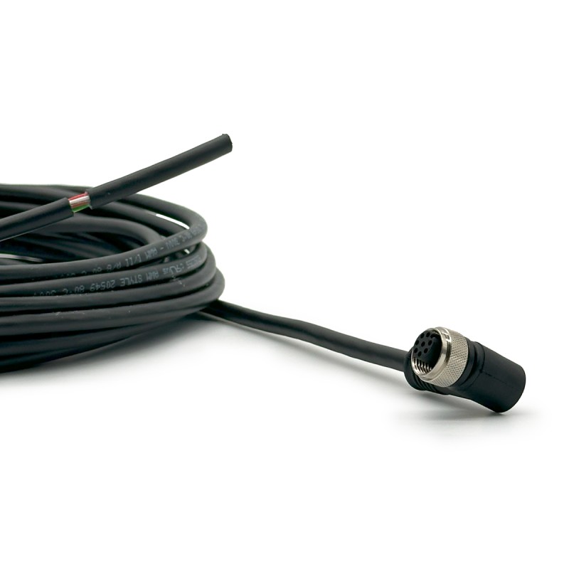 CONNETTORE M12 FEM. 90° 8 PIN CON CAVO PUR NERO 10 METRI