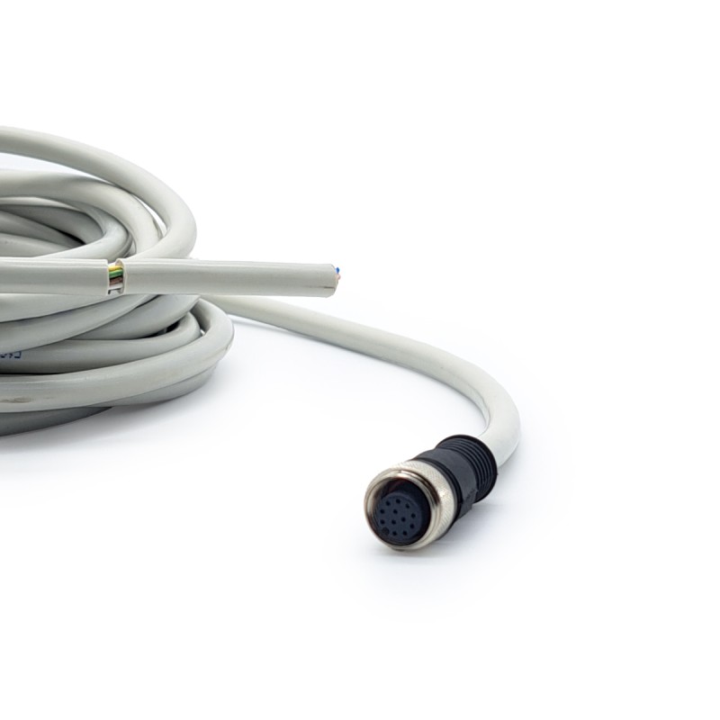 CONNETTORE M12 FEM. 180° 12 PIN CON CAVO PVC GRIGIO 3 METRI