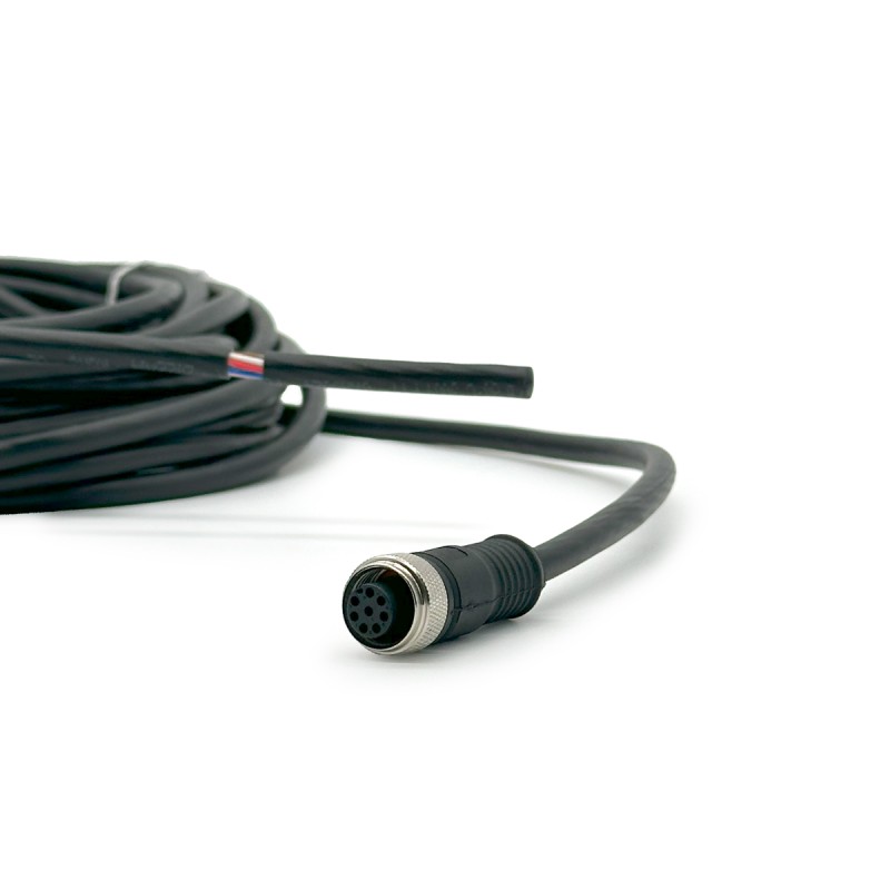 CONNETTORE M12 FEM. 180° 8 PIN CON CAVO PUR NERO 3 METRI